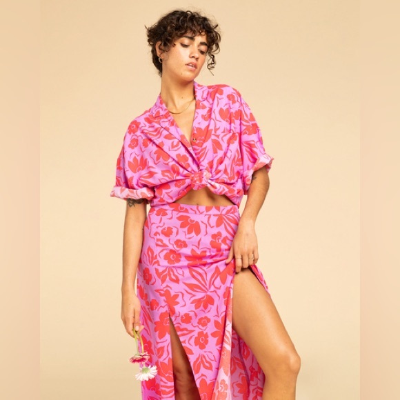 Billabong Peachy Keen Matching Pink Hawaiian Floral Skirt Set - Picture 5 of 16